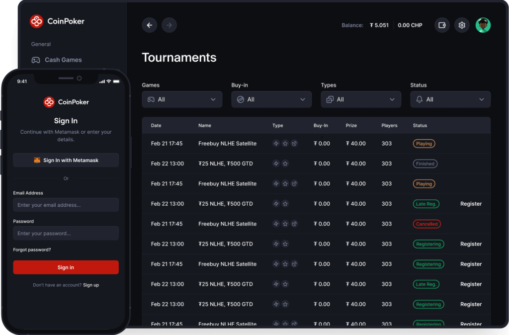 interface of coin poker promotions platform